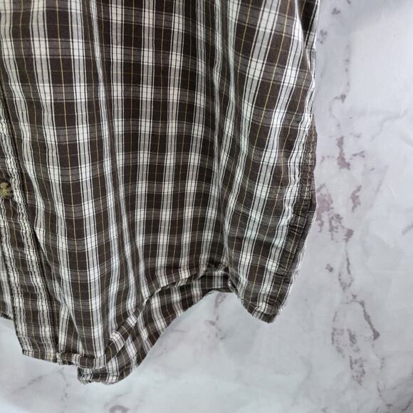Carhartt Shirt Mens XL Brown White Short Sleeve Button Up Plaid Collared Cotton - Picture 4 of 11